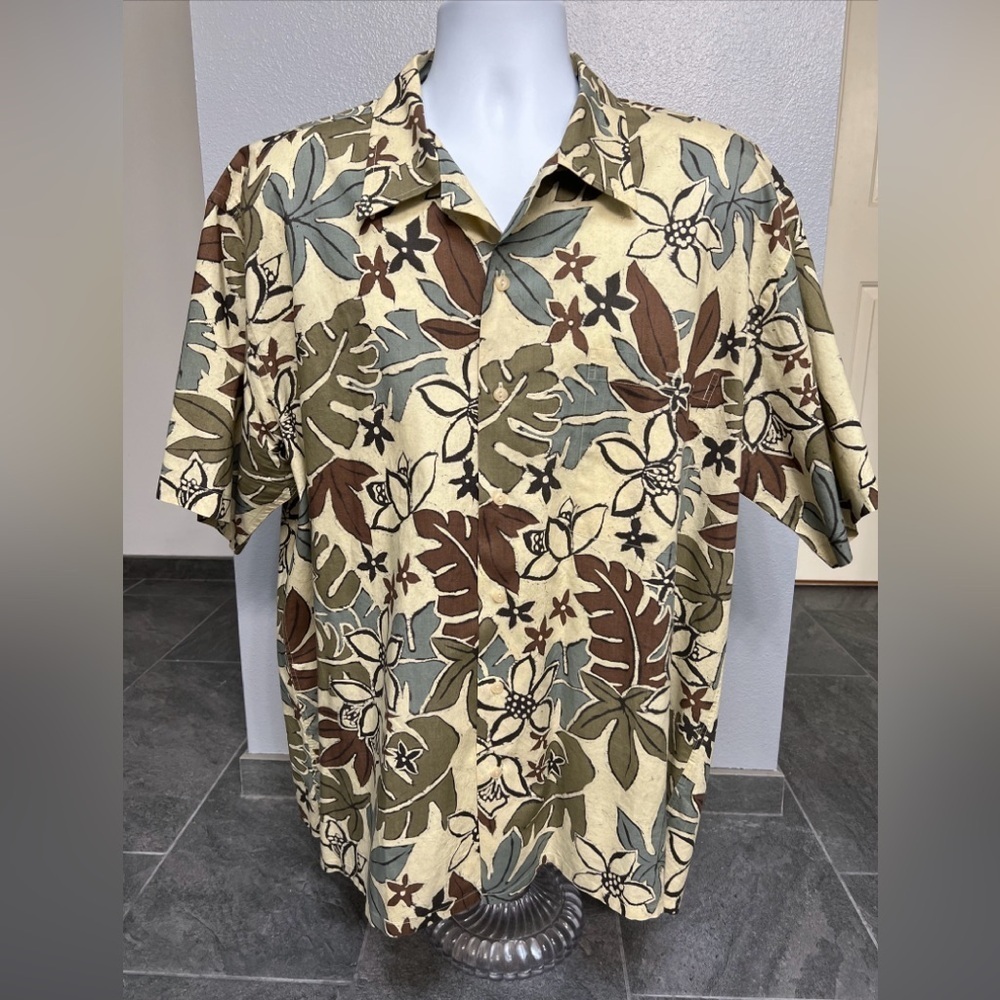 Vintage‎ Burma Bibas Shirt Mens XL Hawaiian Button Up Neutrals Aloha Cotton